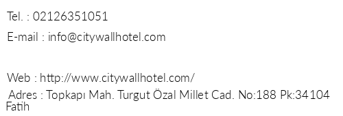 City Wall Hotel telefon numaralar, faks, e-mail, posta adresi ve iletiim bilgileri
